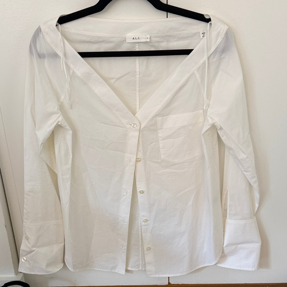 A.L.C. Almost Off Shoulder White Button-Down Shirt
